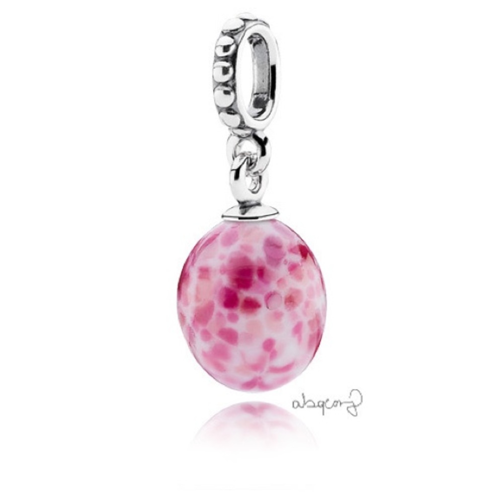 EUC Pandora 791600 Silver Speckled Beauty Pink Murano Glass Dangle Charm - HTF